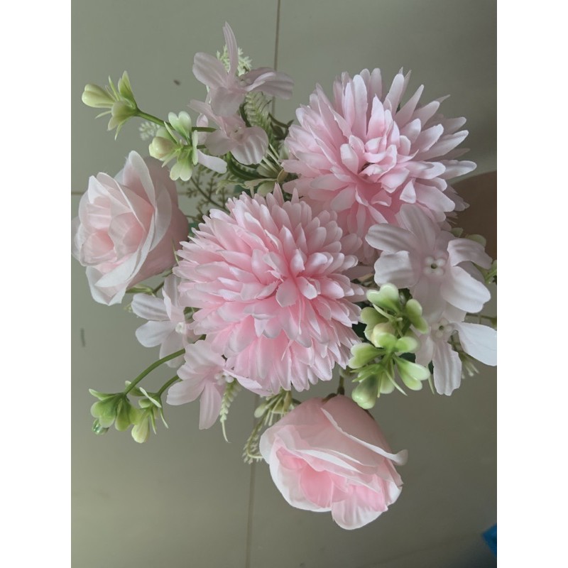 BUNGA MIX MAWAR (16)-BUNGA HIAS-BUNGA ARTIFISIAL-BUNGA PALSU (MWM45)-Pink soft