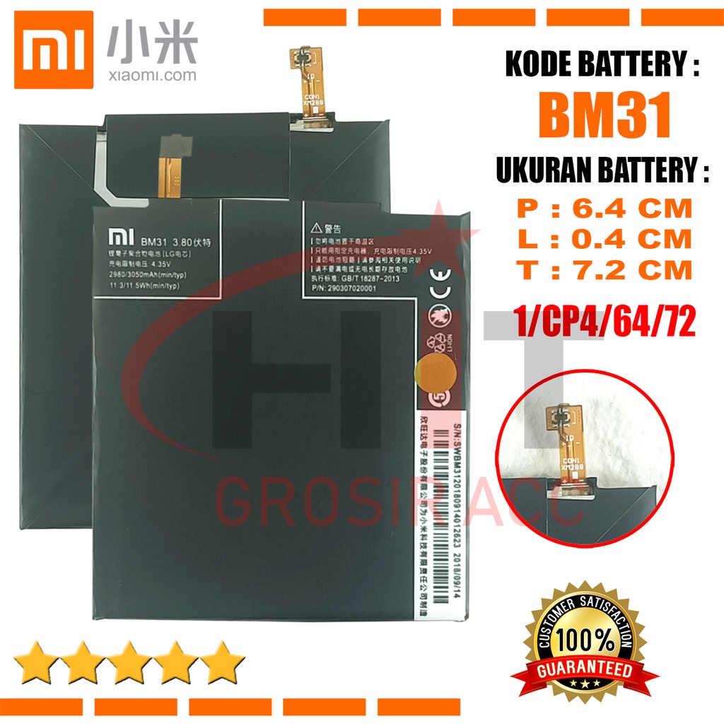 Baterai Battery Original XIAOMI BM-31 / BM31 / Mi3 / MI 3