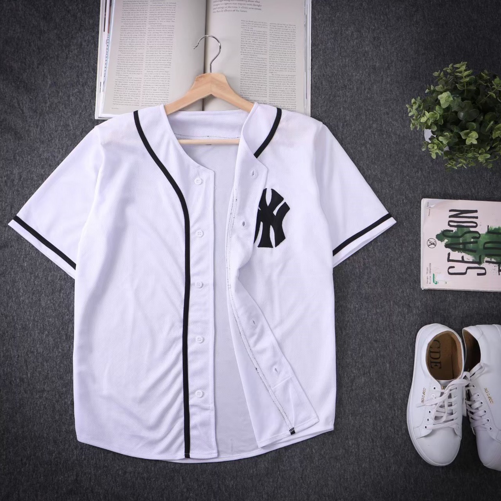 KAOS YANKES - BAJU LONGSLEEVE CASAL KANCING PRIA WANITA NEW YORK YANKES NY LOGO NEW ERA BASEBALL COD