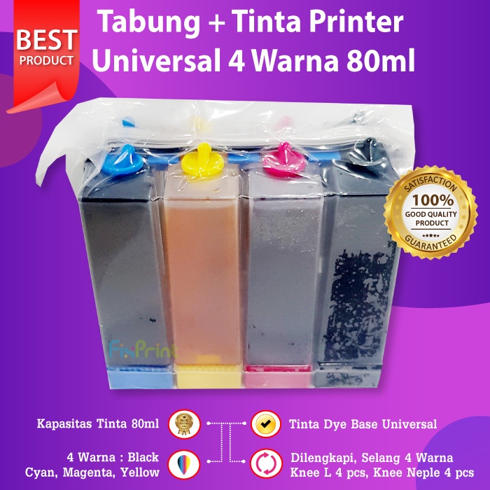 Tabung Plus Tinta Infus Modif Printer HP Canon Epson Brother 80ml CMYK