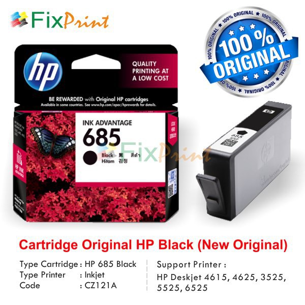 Cartridge Original HP 685 Black CZ121AA  Tinta Printer Deskjet Print 4615 4625 3525 5525 6525