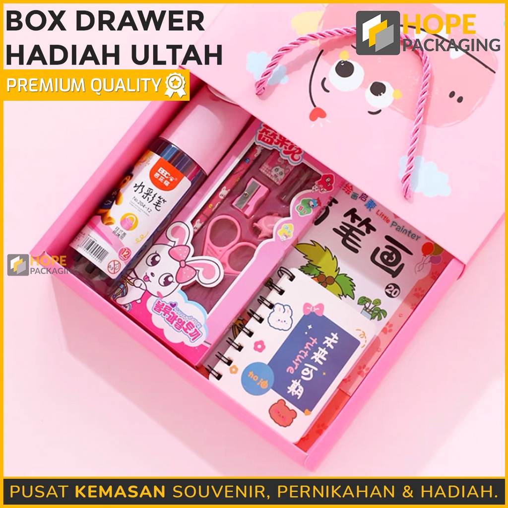 Box Drawer hadiah Ultah Motif Dino biru dan pink Gift Box Souvenir Dus Hadiah Snack Kue happy birthday hadiah bayi box baby / new born