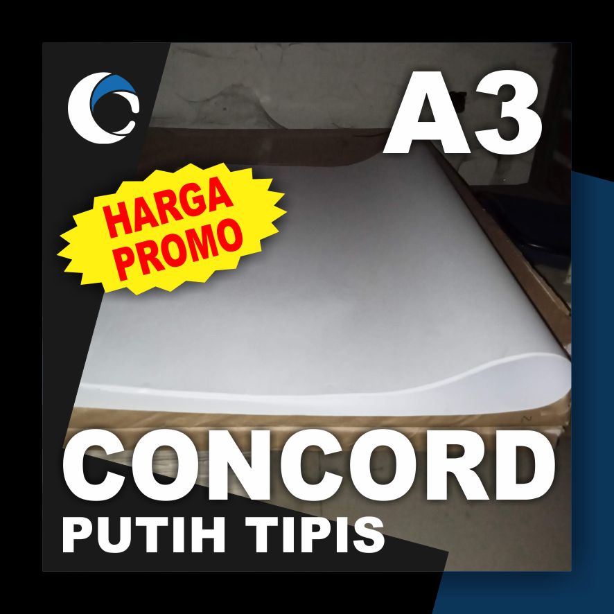 

KERTAS CONCORDE PUTIH TIPIS 90 GSM Uk [ A3 ] 29.7 cm X 42 cm ( 50 LEMBAR )