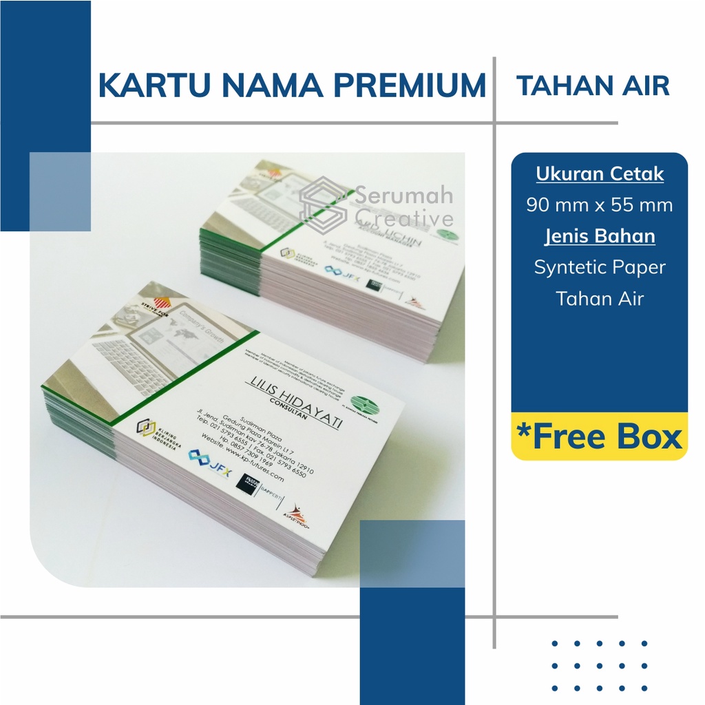 

Cetak Kartu Nama Premium Tahan Air Bahan Plastik Sintetis Syntetic Paper Free Box