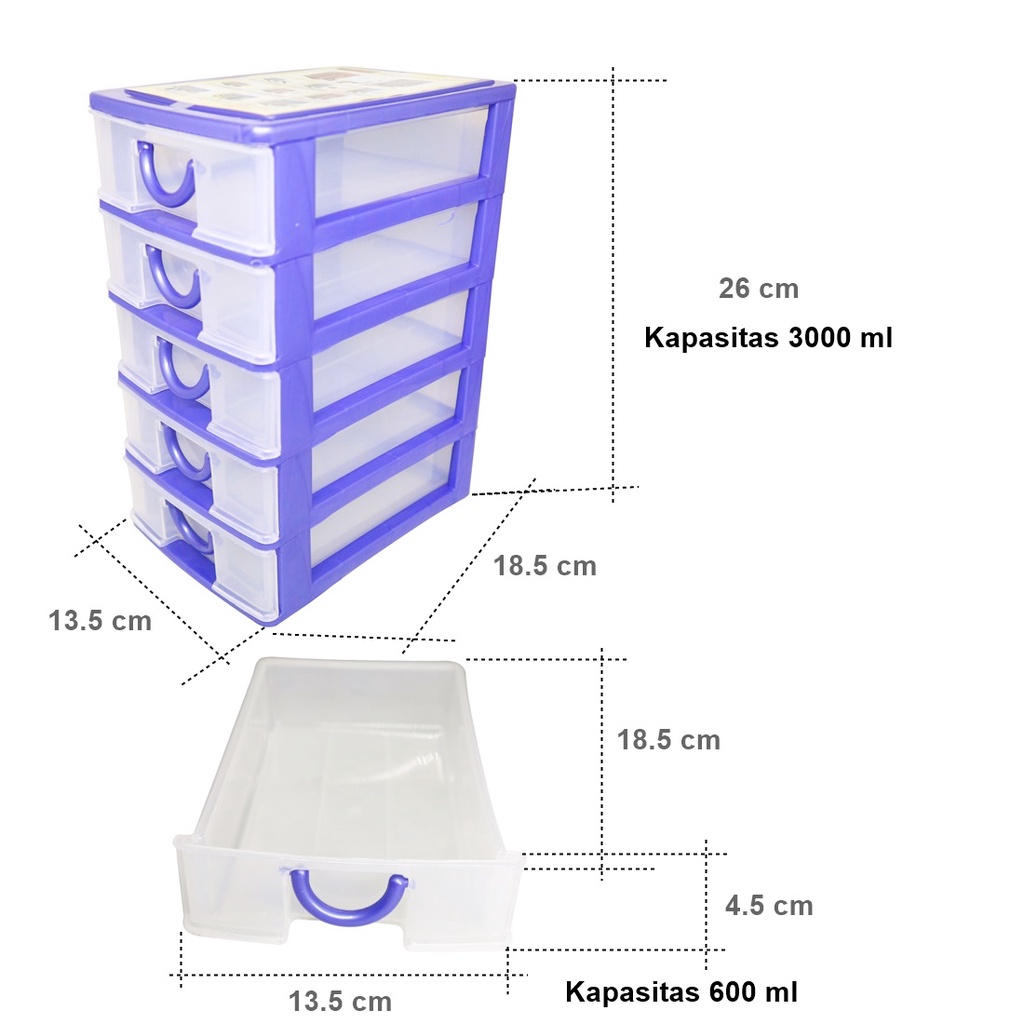 FM - Victory Mini Container L Susun 5 Ukuran 26,5 x 18,0 x 43,5 cm