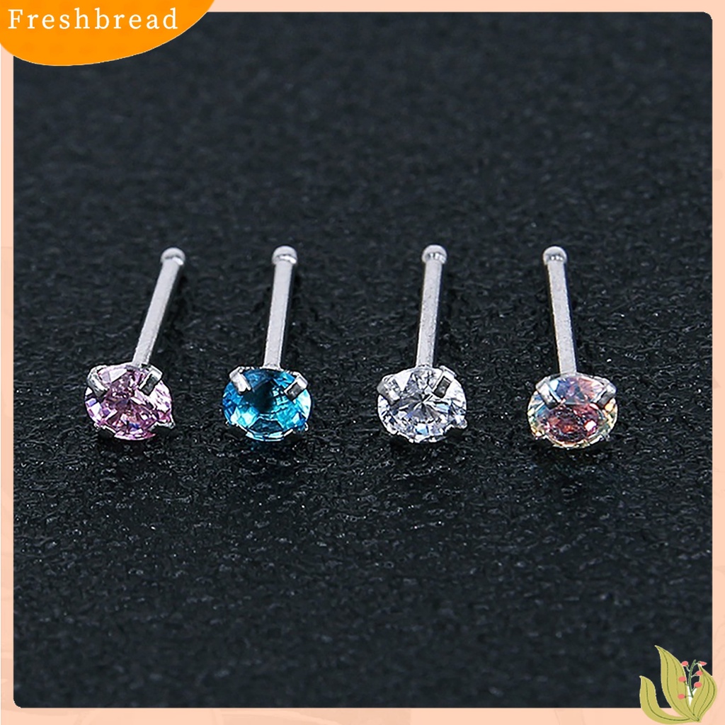 ?Fresh??3Pcs/Set Anting Tusuk Hidung Bahan Stainless Steel Medis dengan Kubik Zirkonia Warna Warni