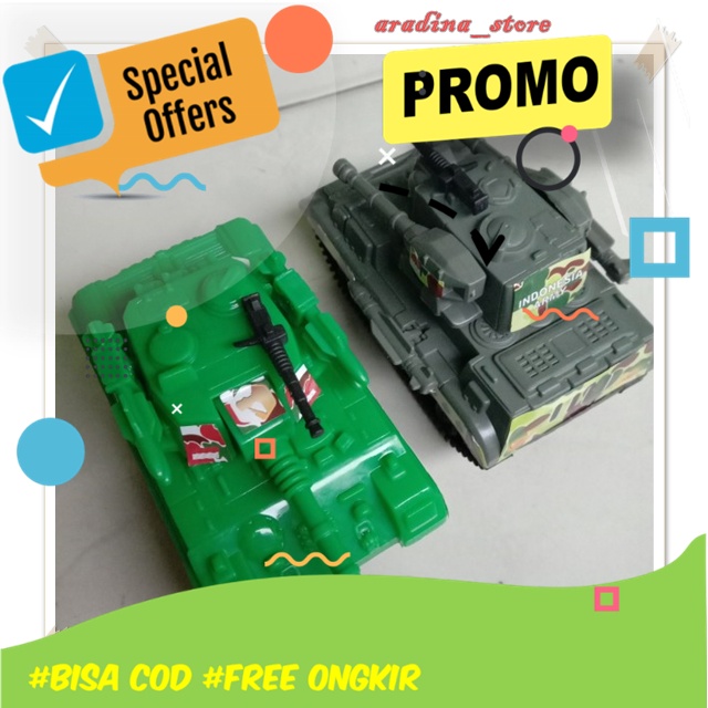 Mobil Tank Mainan Anak Edukasi 2 3 4 Tahun Mainan Tank Tentara Militer Kecil MIni Plastik Besar 2pcs