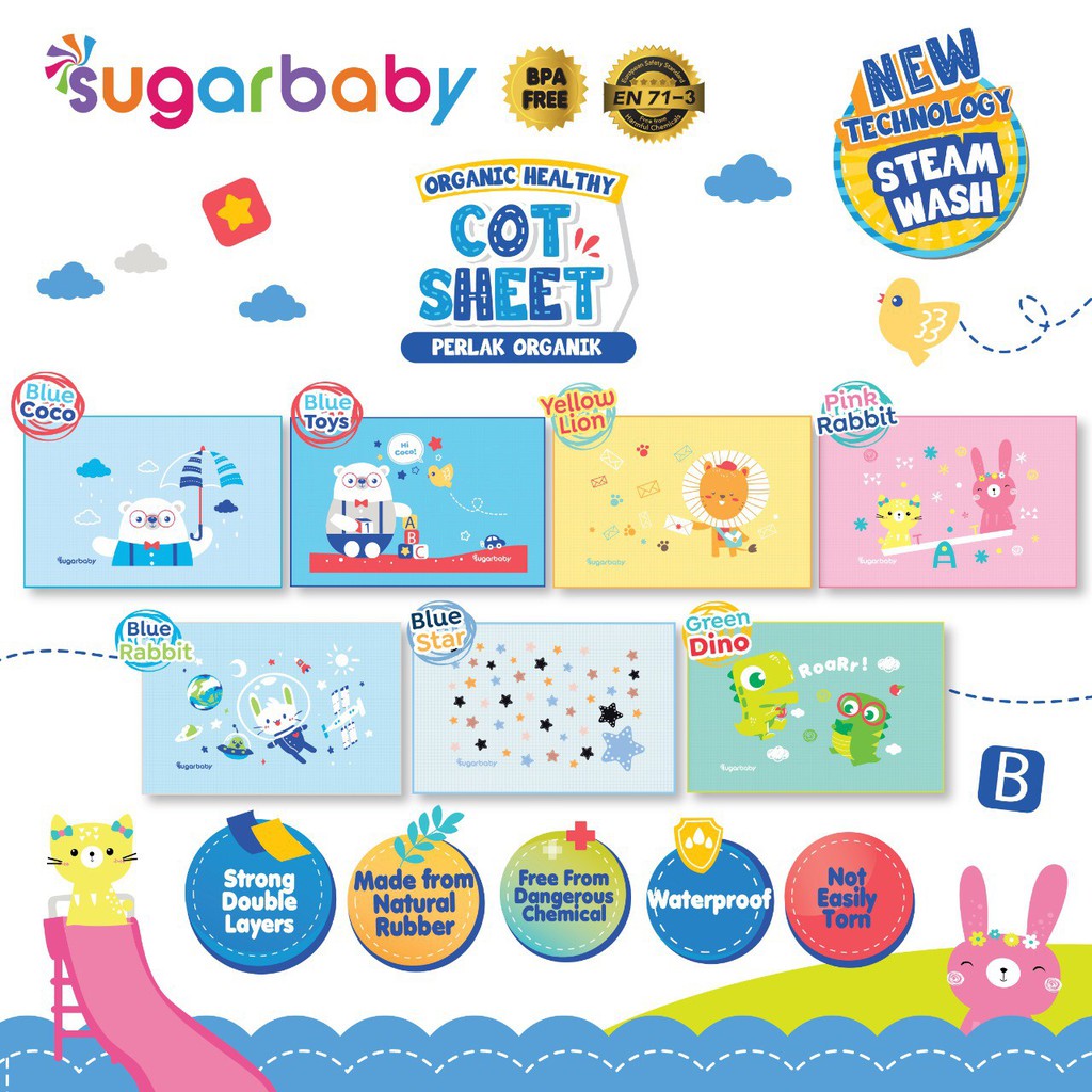 Perlak Bayi Sugar Baby Waterpoof Organic Healthy Cot Sheet / Perlak Karet 90x60cm