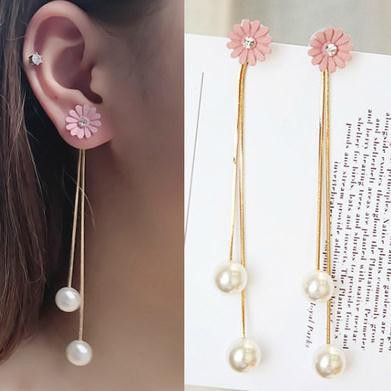 Korea Anting mutiara panjang bunga fashion rumbai