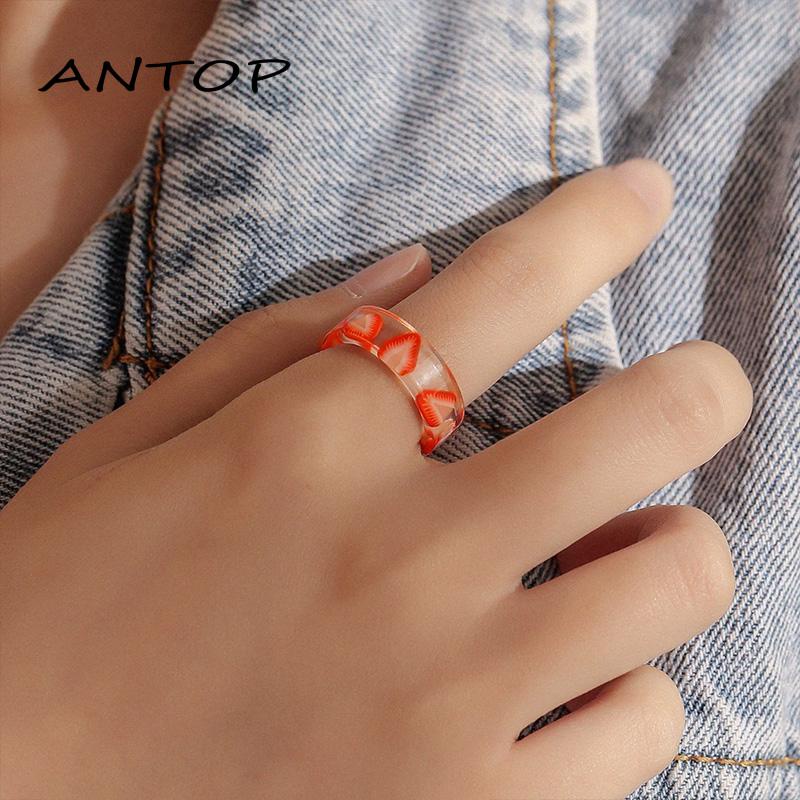 Cincin Resin Transparan Motif Buah Warna-Warni Gaya Korea Untuk Wanita