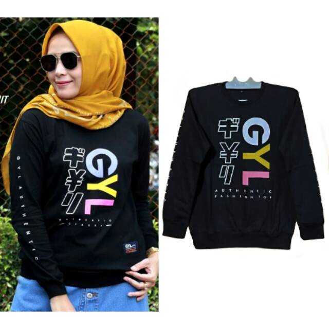  KAOS  WANITA LENGAN  PANJANG  ATASAN GYL HITAM Shopee Indonesia