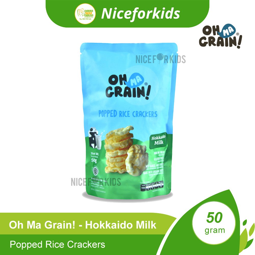Oh Ma Grain Popped Rice Crackers 50gr / Cemilan Sehat Bebas Gluten