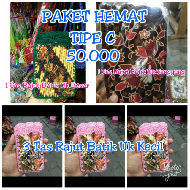 SALE! BEST SELLER! PAKET HEMAT TIPE C ISI TAS RAJUT BATIK SELEMPANG UKURAN BESAR, SEDANG DAN KECIL