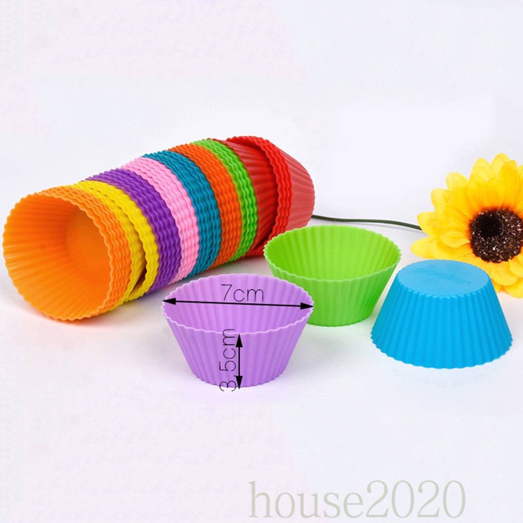 [house2020]12PCS Small Silicone Colorful Round Cupcake Liners Baking Cups Vibrant Muffin Moulds Color Random