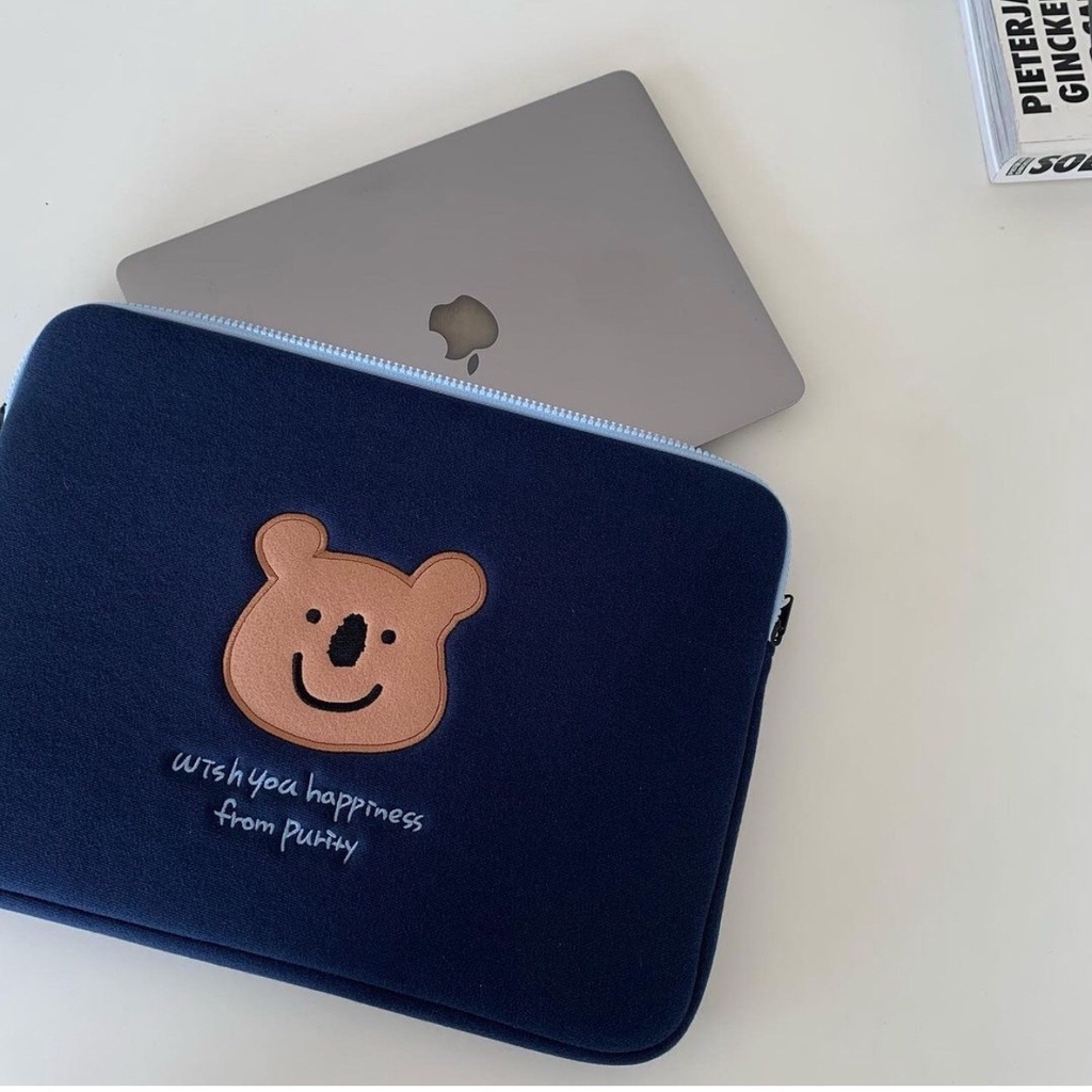 Sleeve Pouch Sarung Tas Bag Case Ipad Tab Tablet Macbook Air Pro Laptop Asus Acer Lenovo HP Huawei 11 12 13 14 15 inch Motif Gambar Koala Bear Beruang Warna Biru Navy Lucu Cute Murah Korean Model