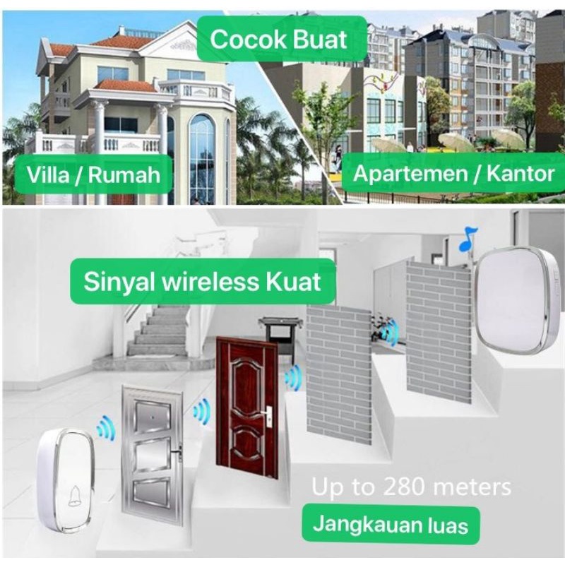 Bel Rumah Wireless Door Bell 259AC Waterproof Pintu 1 Recevier/ Door Bell / Bell Pintu 1 Remot