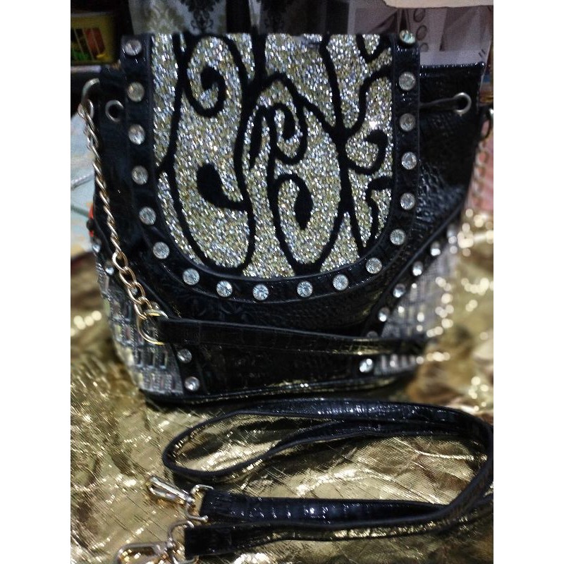 TAS IMPORT CROCO RANSEL SLING HITAM LIKE NEW