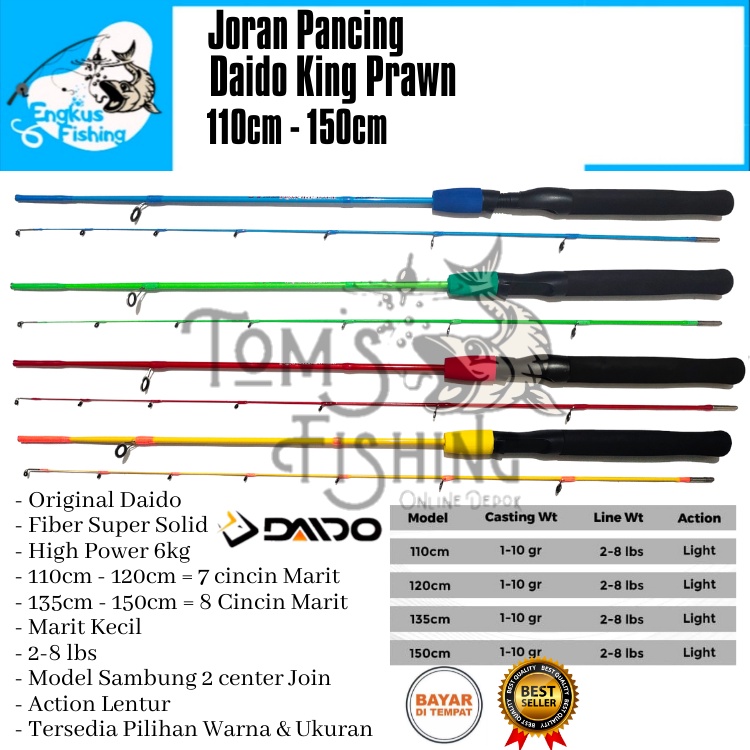 Joran Pancing Daido King Prawn 110cm - 150cm (2-8Lbs) Lentur Murah Solid - Engkus Fishing