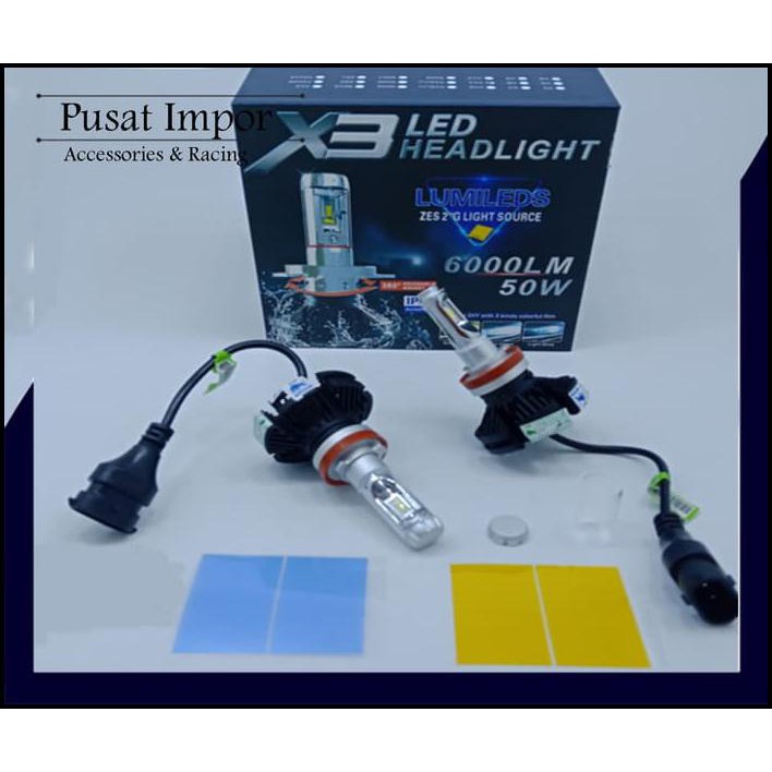 Lampu Led Headlamp Mobil H11 Philips X3 Best Quality 3 Warna