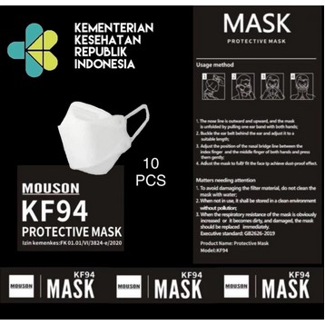 Masker Kf94 putih Mouson Kemenkes isi 10 pcs siap di kirim