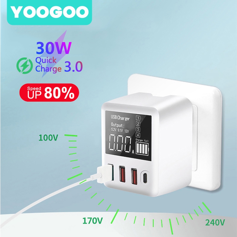 30W USB Fast Charger Quick Charge QC 3.0 Type C Mobile Phone 3 USB Port Hubs Smart Charger