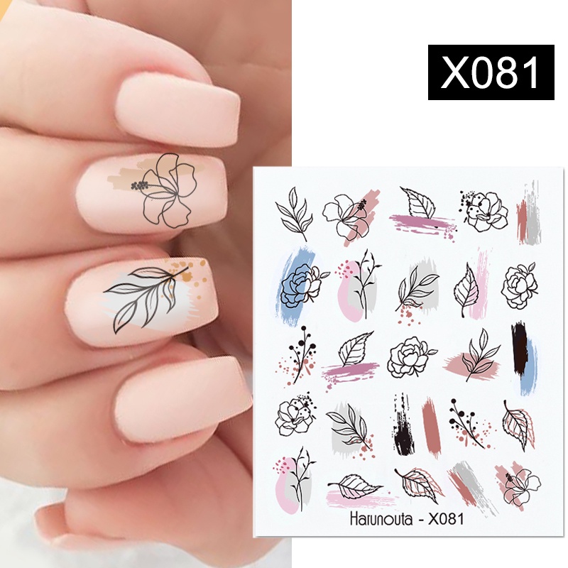 Harunouta 1 Lembar Stiker Decal Transfer Air Motif Bunga Lavender / Daun Untuk Nail Art / Manicure DIY