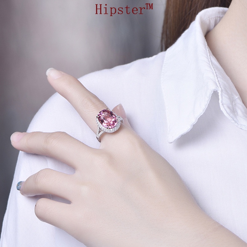 New Hot Sale Elegant Graceful Inlaid round Full Diamond Pink Crystal Ring