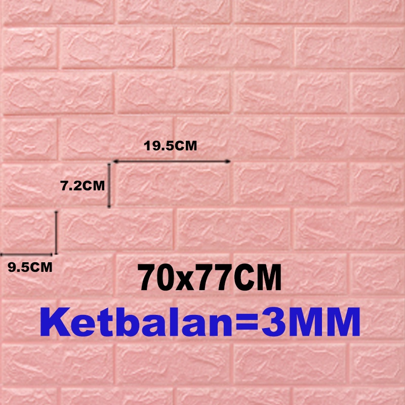 (KaLaTO) Wallpaper Dingding 3D Foam Motif Batu Bata 70 x 77 CM Dekorasi Dinding Kamar Murah Wallpaper 3D Foam-Pink 3mm