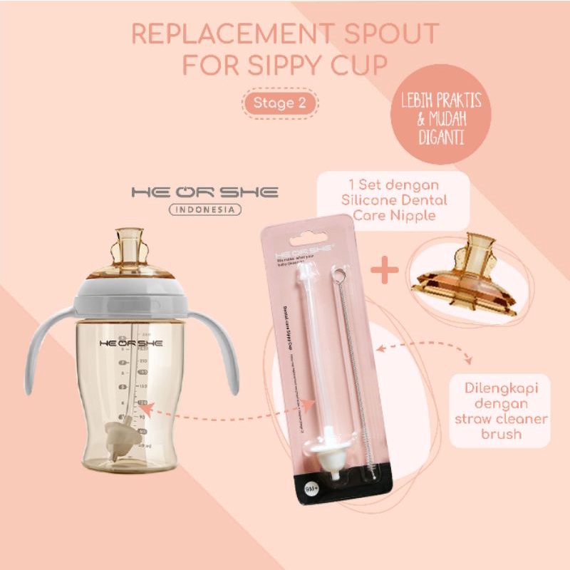 He or She Sippy Cup Nipple Spout Replacement Stage 1 / 2 Sedotan Penganti Heorshe