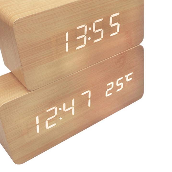 ☉ Jam Digital Alarm Clock Alarm Wooden clock Led Temperature Motif Kayu ☼