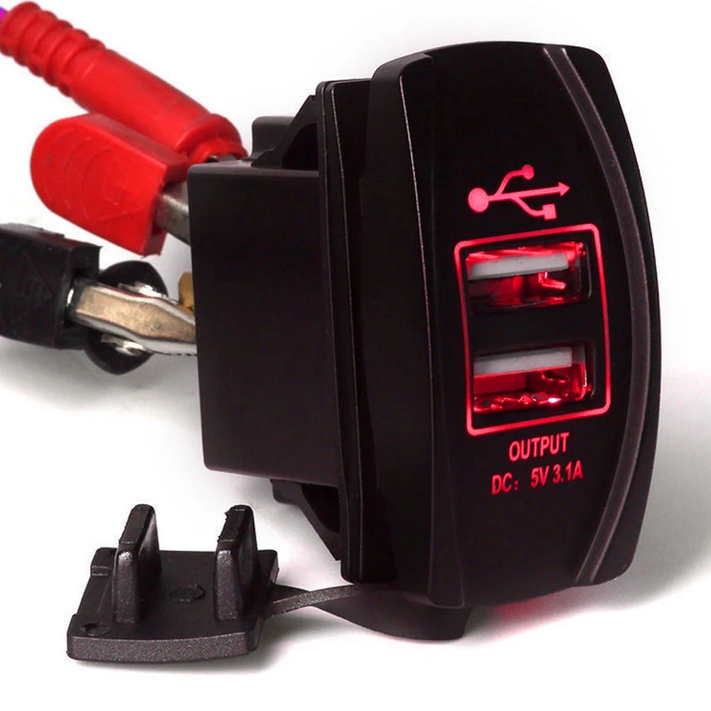 (3.1A) Adaptor Charger Aki Mobil 12v Dc Tahan Air Dengan Dua Port Usb + Tampilan Led