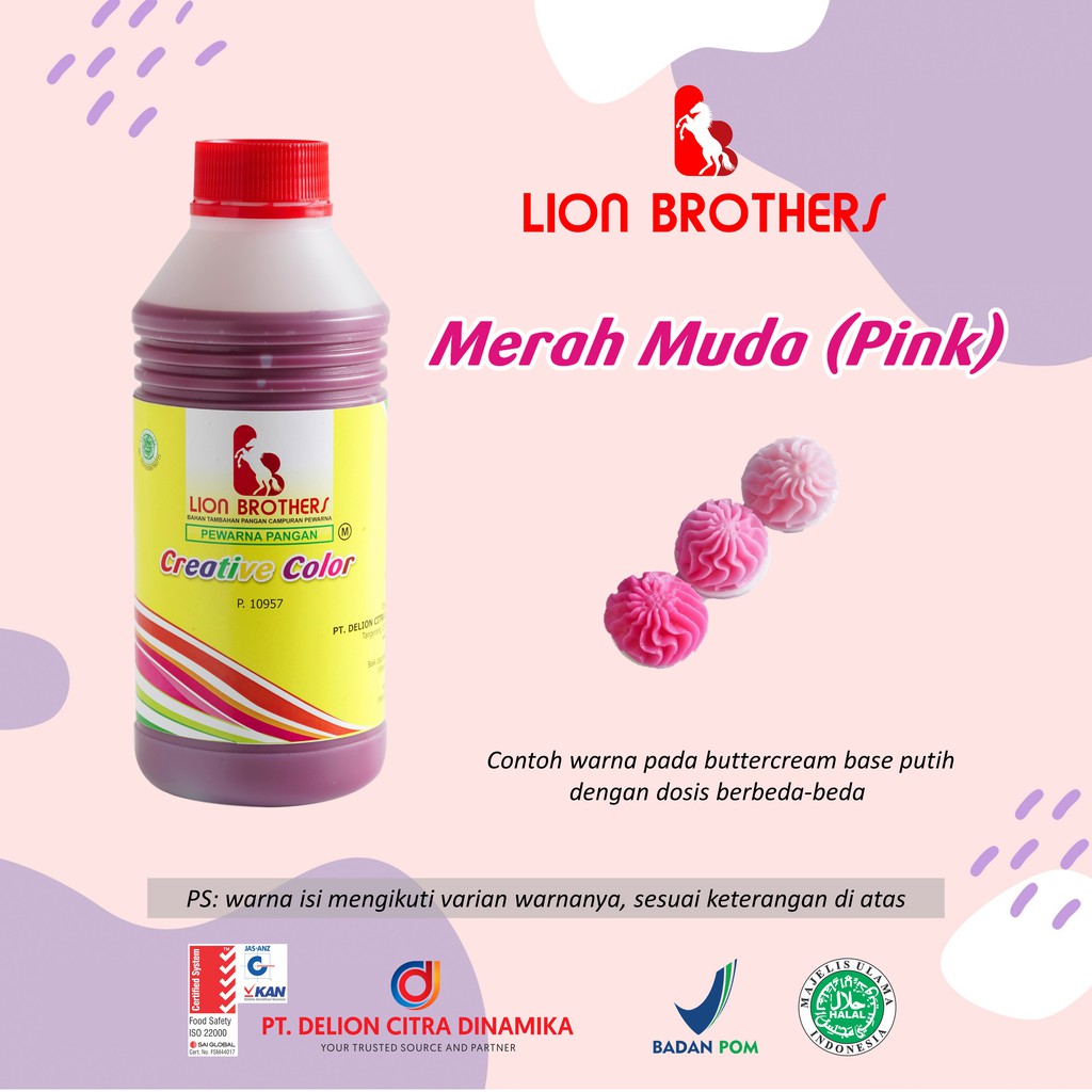 

Pewarna makanan minuman Pink Lion Brothers 750 CC