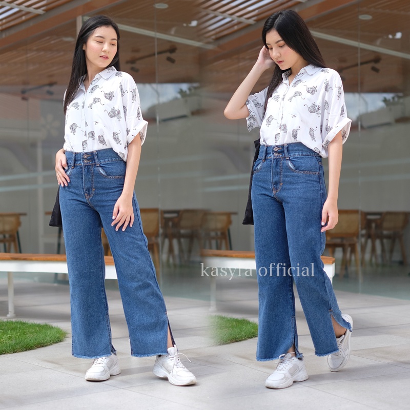 VIRLY KULOT JEANS HIGHWAIST BELAH SAMPING RAWIS KANCING 2 - KF