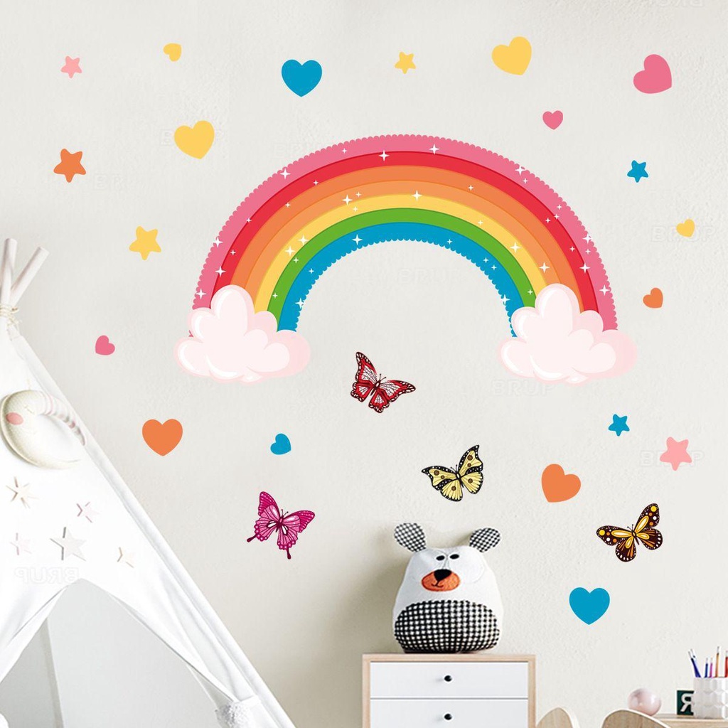 Chookyy Rainbow Wall Decals Tahan Air Kamar Anak Perempuan Kamar Tidur Vinyl Stiker Dinding