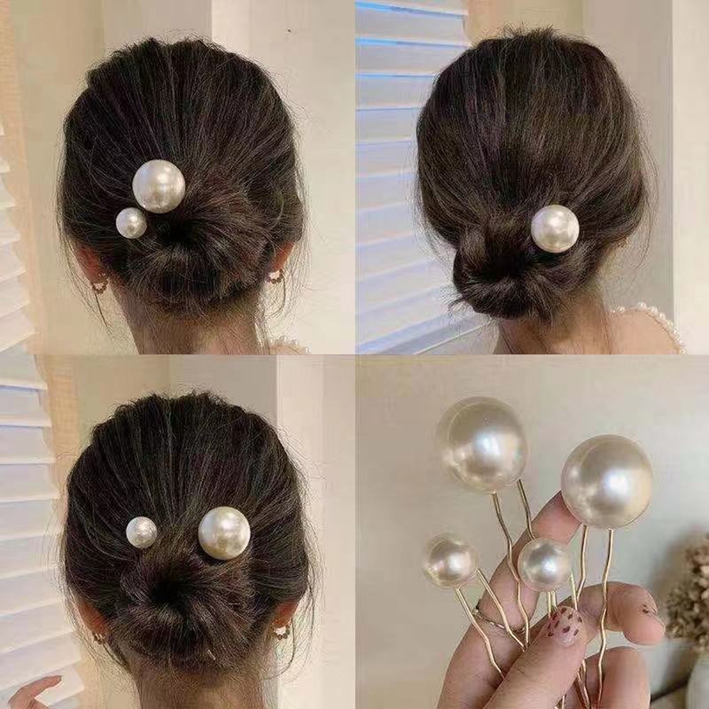 2pcs Jepit Rambut Bentuk U Aksen Mutiara Untuk Wanita