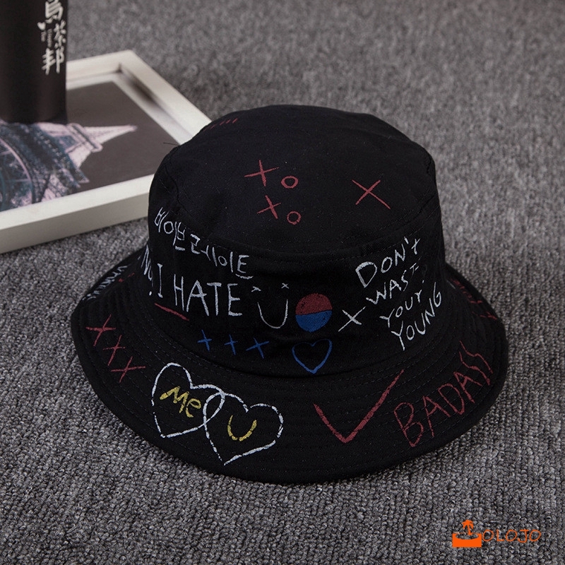 Topi Ember Motif Graffiti Gaya Korea Untuk Pasangan