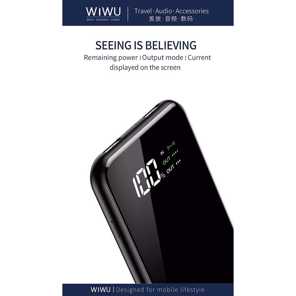 WIWU POWER FLASH W1 - 8000mAh Powerbank with Wireless Charging - Powerbank dengan Wireless Charging