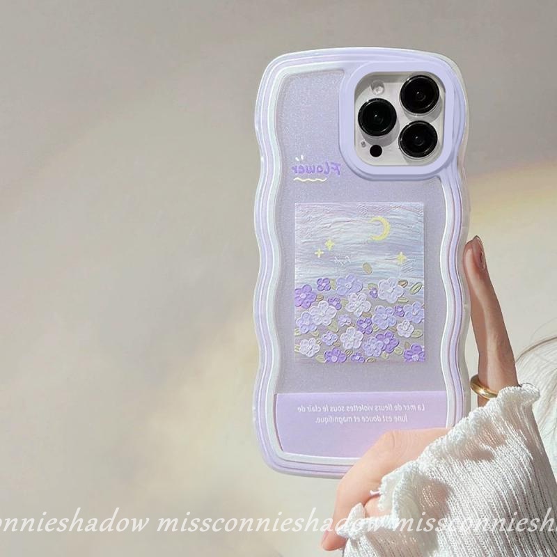 Redmi 9 A1 9T 9A 10A 10 10C A1+ 9C NFC 10 M3 Redmi Note8 Note 11Pro+ 10 11 10s Note9 Note 11s Note 10 Pro Max Art Oil Painting Purple Flower Wavy Frame Camera Protector Soft Cover