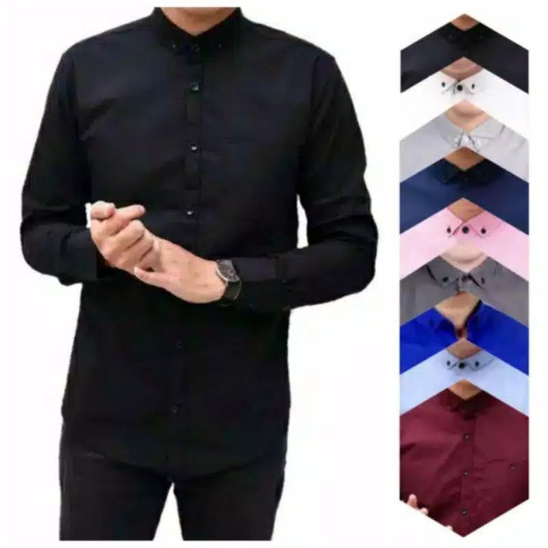 Kemeja Polos Pria Slimfit Panjang Maroon Putih Hitam Navy Abu muda abu Tua Biru Softblue