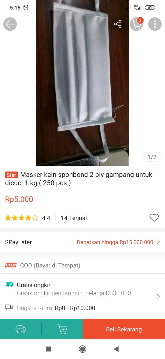 Masker Kain Sponbond 2 Ply Gampang Untuk Dicuci 1 Kg ( 250 Pcs )
