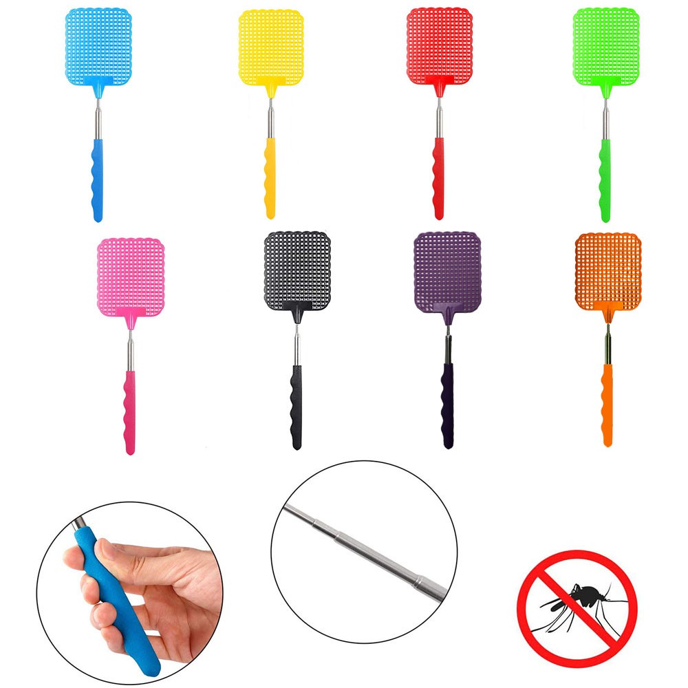 SUYOU Plastic Fly Swatter Household Stainless Steel Handle Flyswatter Home &amp; Garden Mini Extendable Cleaning Tools Indoor Dusters/Multicolor