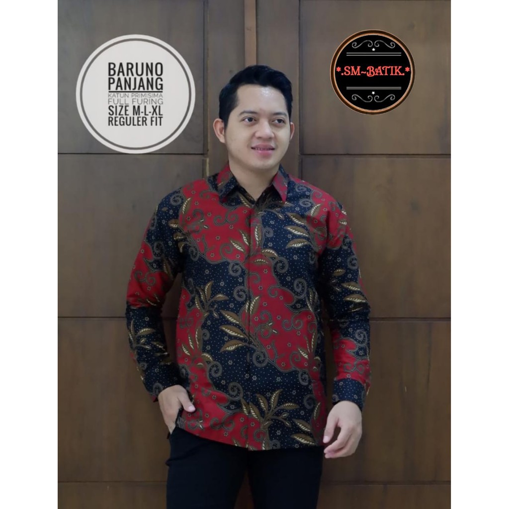 BARUNO MERAH B SM BATIKSOLOAMANAH BAJU KEMEJA BATIK SOLO PRIA LENGAN PANJANG PENDEK LAPIS FURING ATASAN BATIK PREMIUM MODERN KATUN HALUS PRAKARYA NAGA BIRU BRAHMANA BIRU PROBOSETO ARESHA MAHKOTA PITA WAYANG PENDEK SEKAR LAWASAN ERLANGGA SEKTI KLABANG NAGA