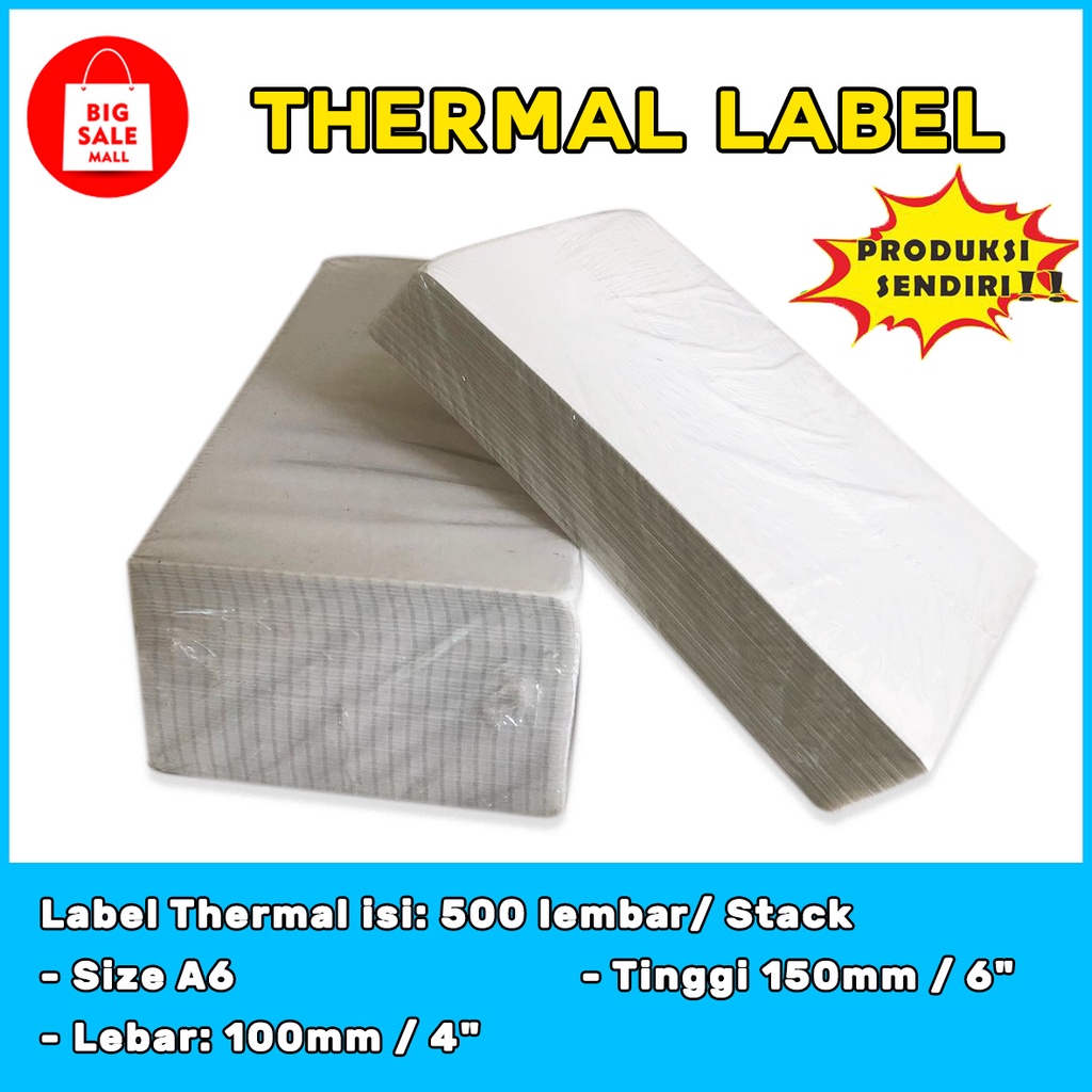 Kertas Thermail Stiker Thermal 100x150 isi 500 &amp; 250 lembar, Label Thermal barcode, Kertas EDC/printer mini bluetooth