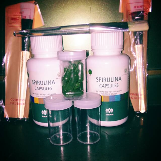 Masker Herbal Asli Spirulina Tiens/Jar 10 kapsul+free kuas/Botol Tiens Ori 100 kapsul