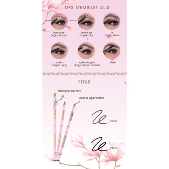 Brasov Eyebrow Pencil 3 In 1 Type A Sharperner + Brush, Pensil Alis Bpom Halal 2.5G