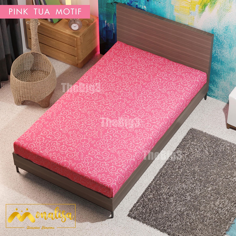 Sprei Waterproof 120x200 MONALISA - anti ompol air water proof polos - 120 Single Size - SP-Pink Tua Motif