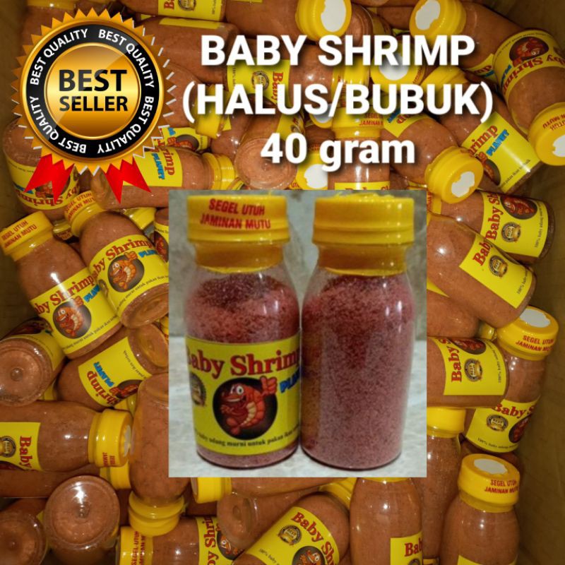 Rp.6.950, PAKAN MAKANAN IKAN UDANG HALUS BABY SHRIMP 40 gr (BUBUK/HALUS/POWDER) (Anakan Udang Asli 100%)