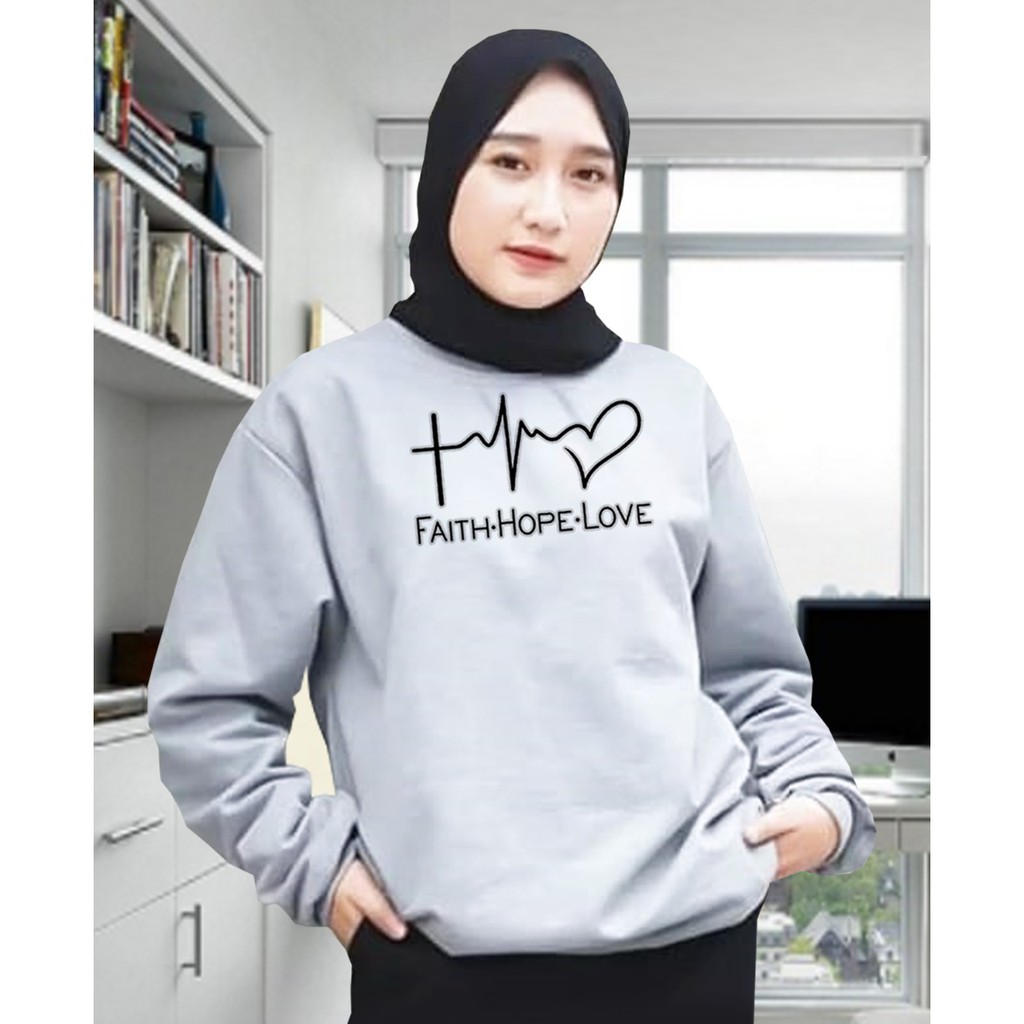 Kaos Lengan Panjang faith.hope.love / Kaos Sweatshirt / Atasan Wanita / Atasan Wanita Lengan Panjang