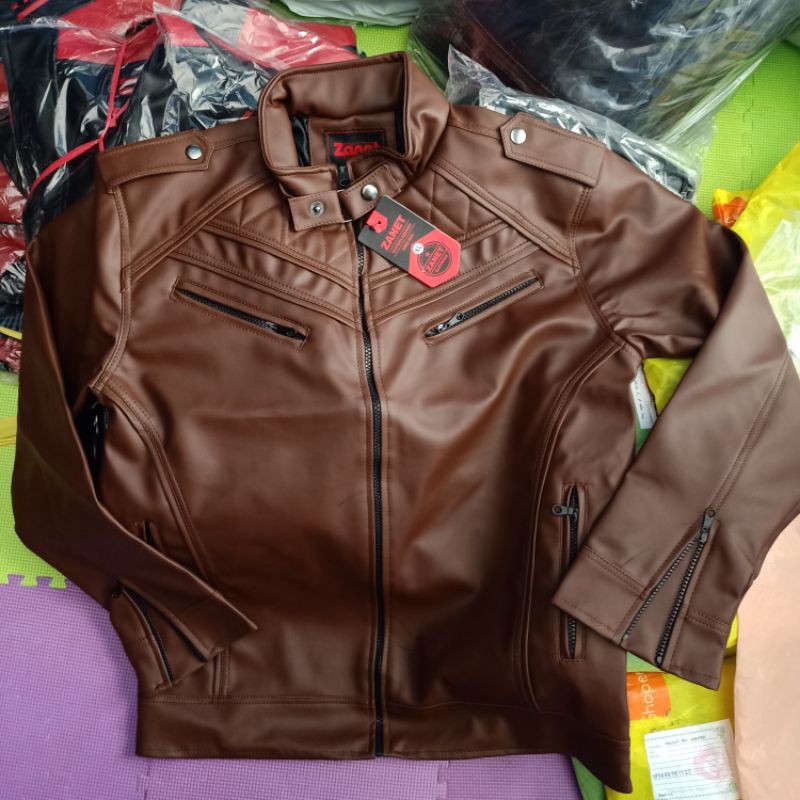 Jaket Kulit Motor Pria Coklat