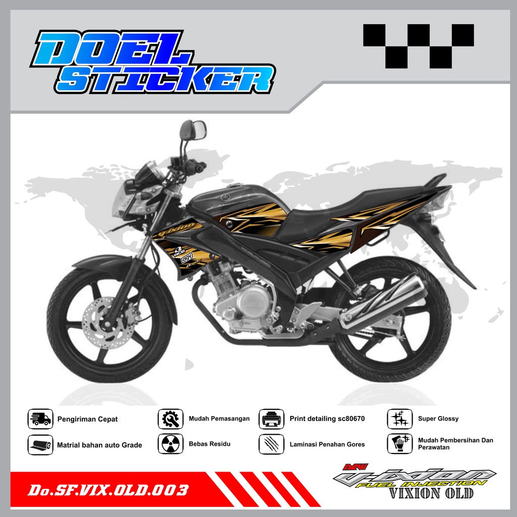 STICKER STRIPING VIXION OLD LAMA - STICKER STRIPING VIXION OLD LAMA 2008-2012 VARIASI HOLOGRAM/PELANGI , CROME DOEL 003